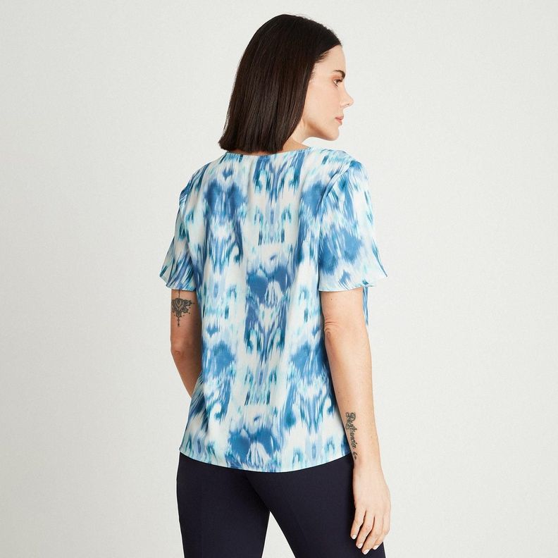 Blusa Celeste Manga Corta Cuello V-1