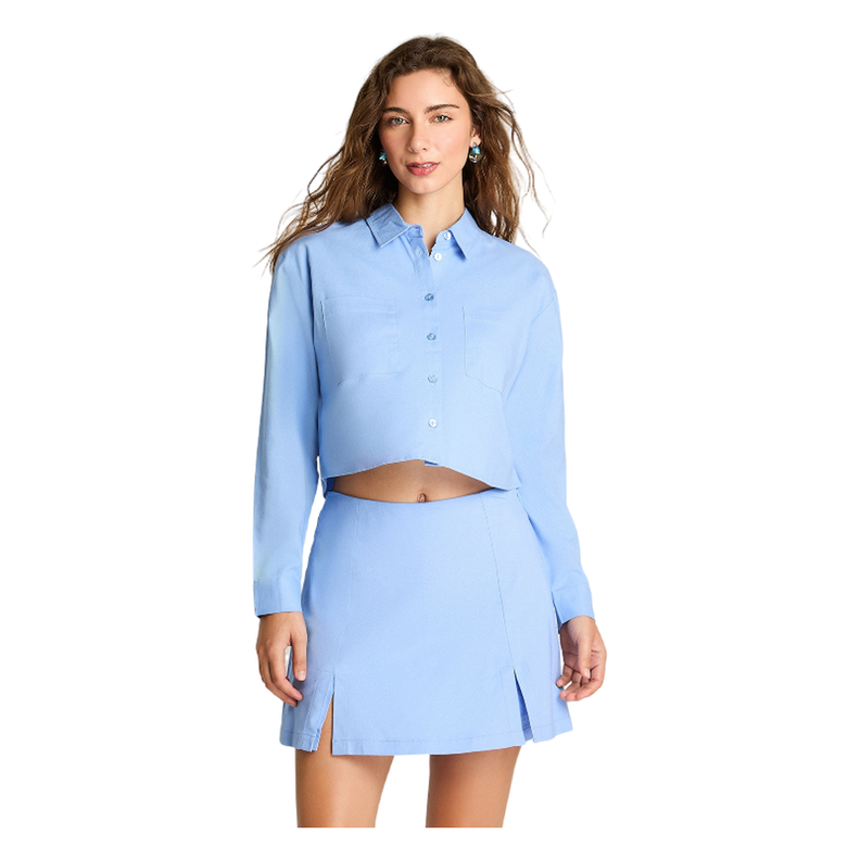 Blusa Crop Manga Larga Lino Celeste-0