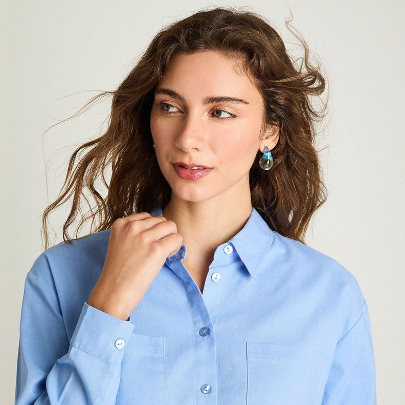 Blusa Crop Manga Larga Lino Celeste-2