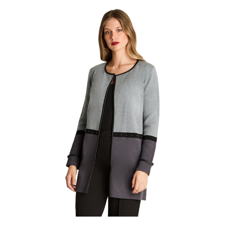 Tapado Manga Larga Color Block Con Tachas Gris-0