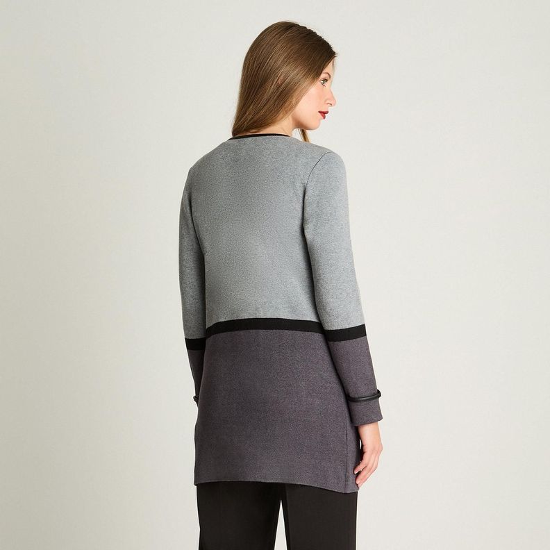 Tapado Manga Larga Color Block Con Tachas Gris-1