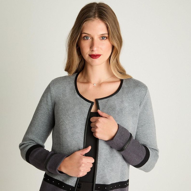 Tapado Manga Larga Color Block Con Tachas Gris-2
