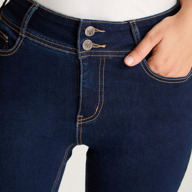 Jeans Recto 5 Bolsillos Push Up Azul Marino-2