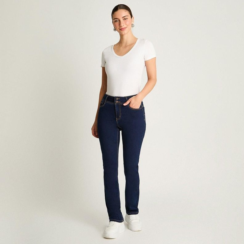 Jeans Recto 5 Bolsillos Push Up Azul Marino-3