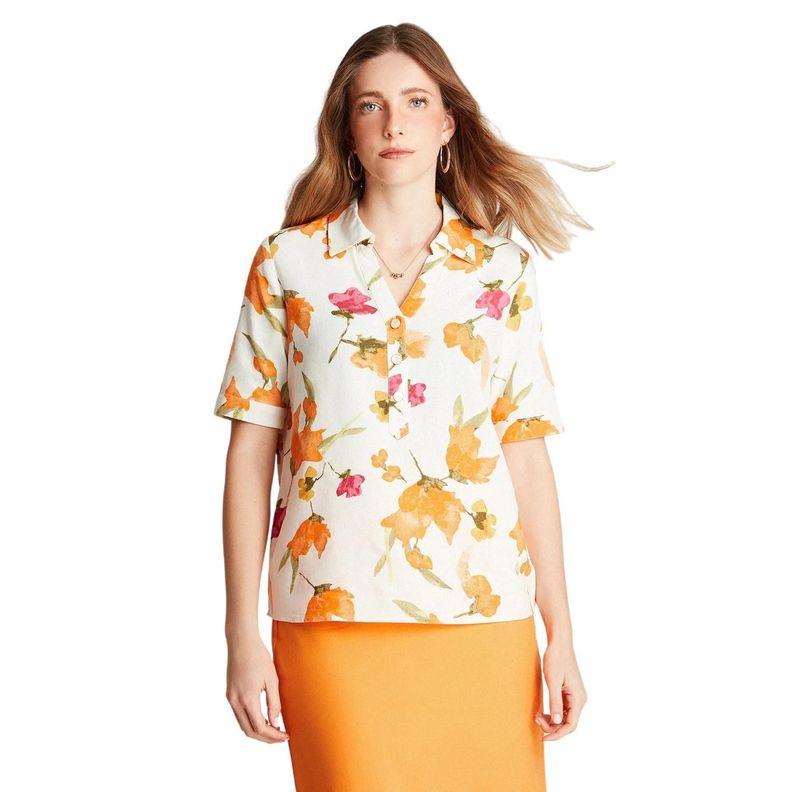 Blusa Blanco Manga Corta Cuello Camisero-0