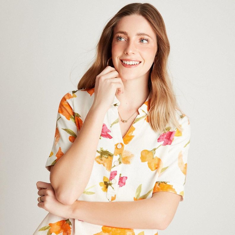 Blusa Blanco Manga Corta Cuello Camisero-2