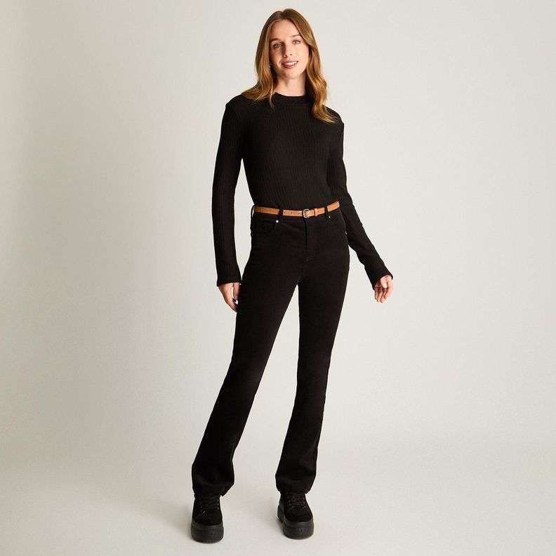 Pantalón De Cotele 5 Bolsillos Con Cinturón Negro-2