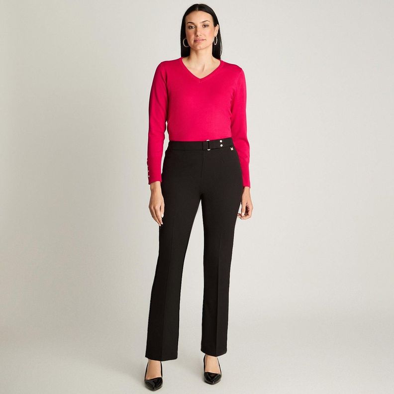 Pantalón Recto Con Pretina Trasera Elasticada Negro-3