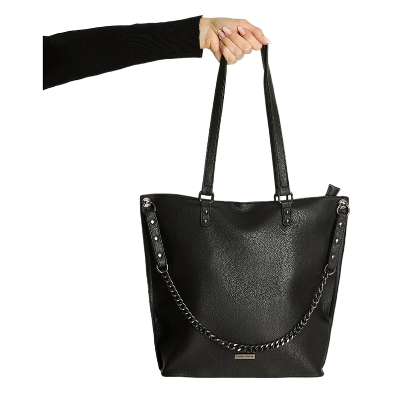 Cartera Grande De Pu Con Strap Y Cadena Negro-0