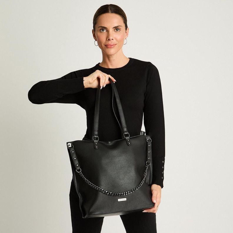 Cartera Grande De Pu Con Strap Y Cadena Negro-3