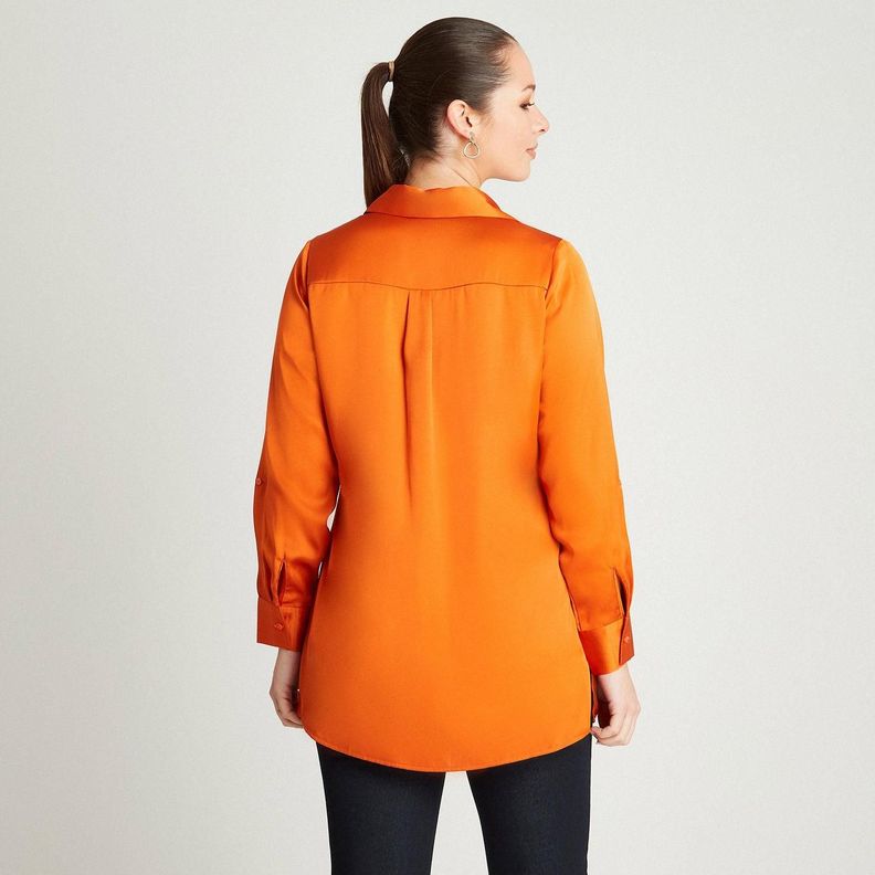 Blusa Naranja Manga Larga Cuello Camisero-1