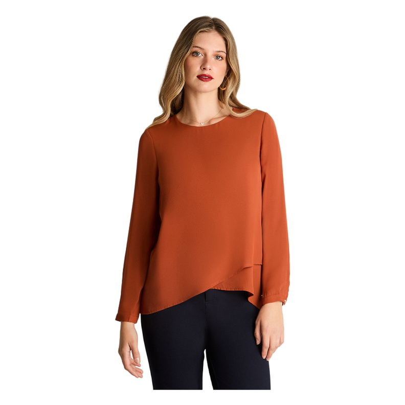 Blusa Manga Larga Escote Redondo Con Capas Terracota-0