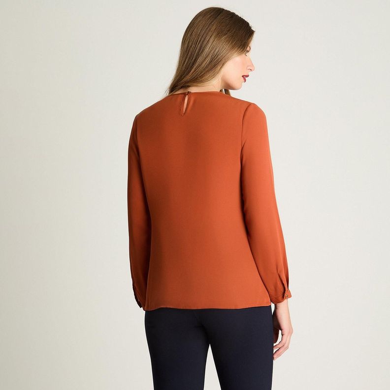 Blusa Manga Larga Escote Redondo Con Capas Terracota-1
