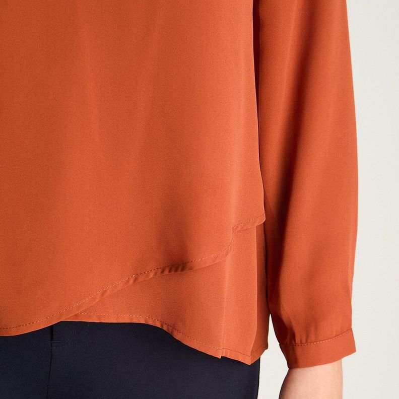 Blusa Manga Larga Escote Redondo Con Capas Terracota-2