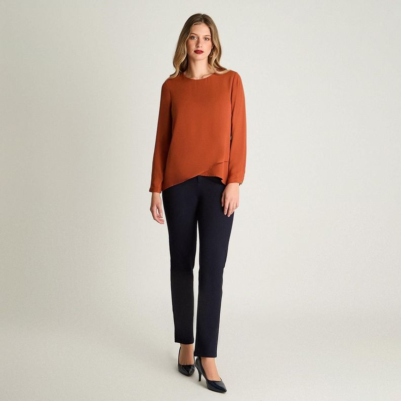 Blusa Manga Larga Escote Redondo Con Capas Terracota-3