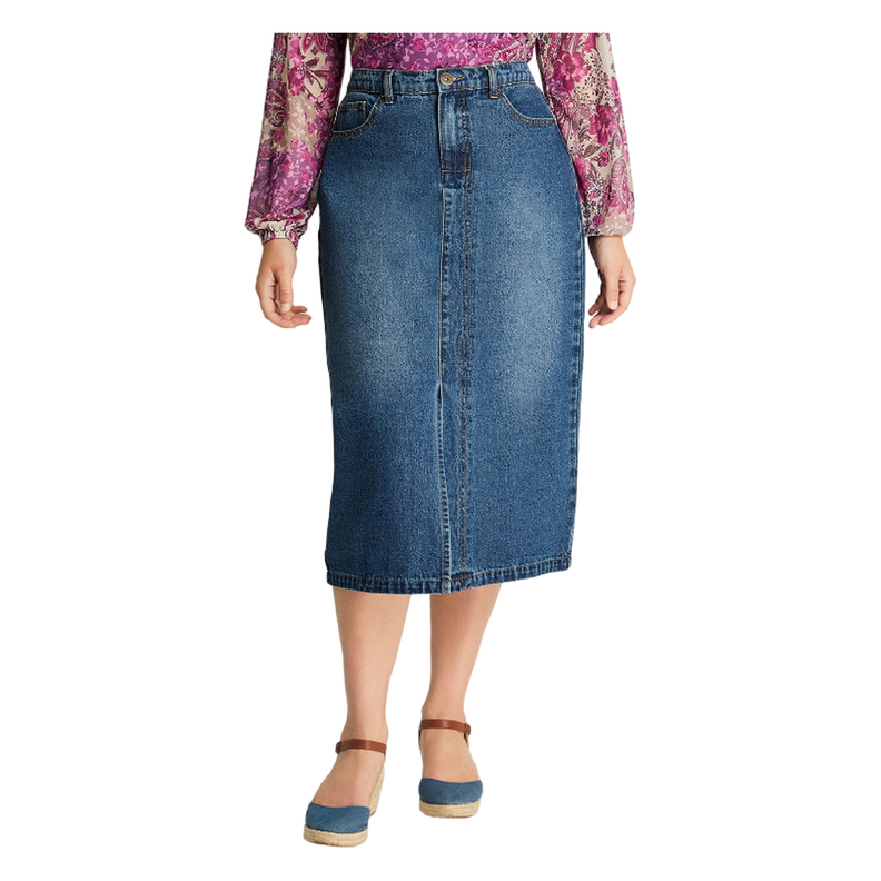 Falda Midi Jeans Abertura Frontal Azul-0