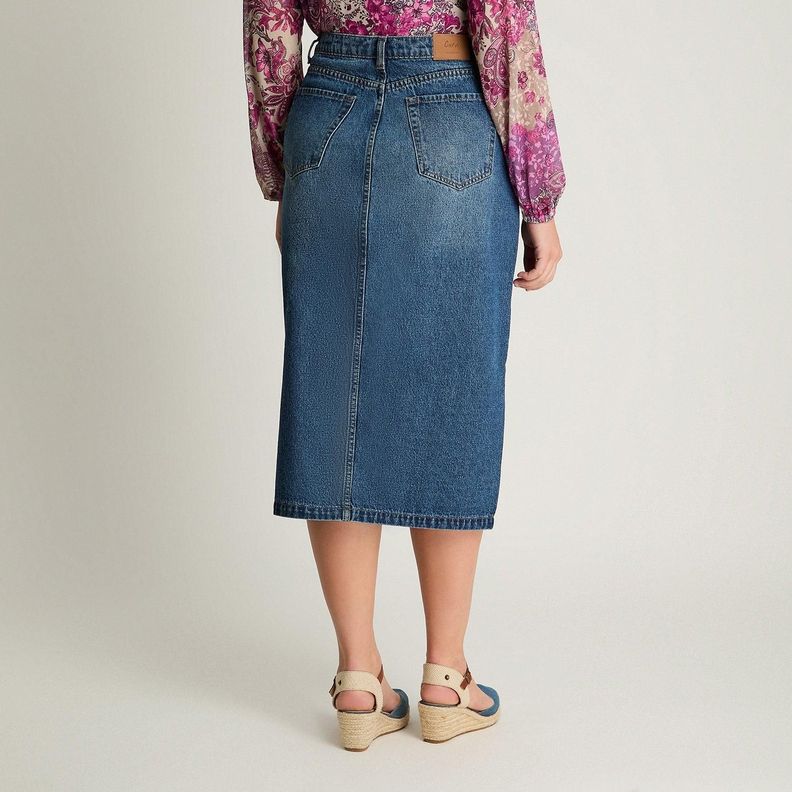 Falda Midi Jeans Abertura Frontal Azul-1