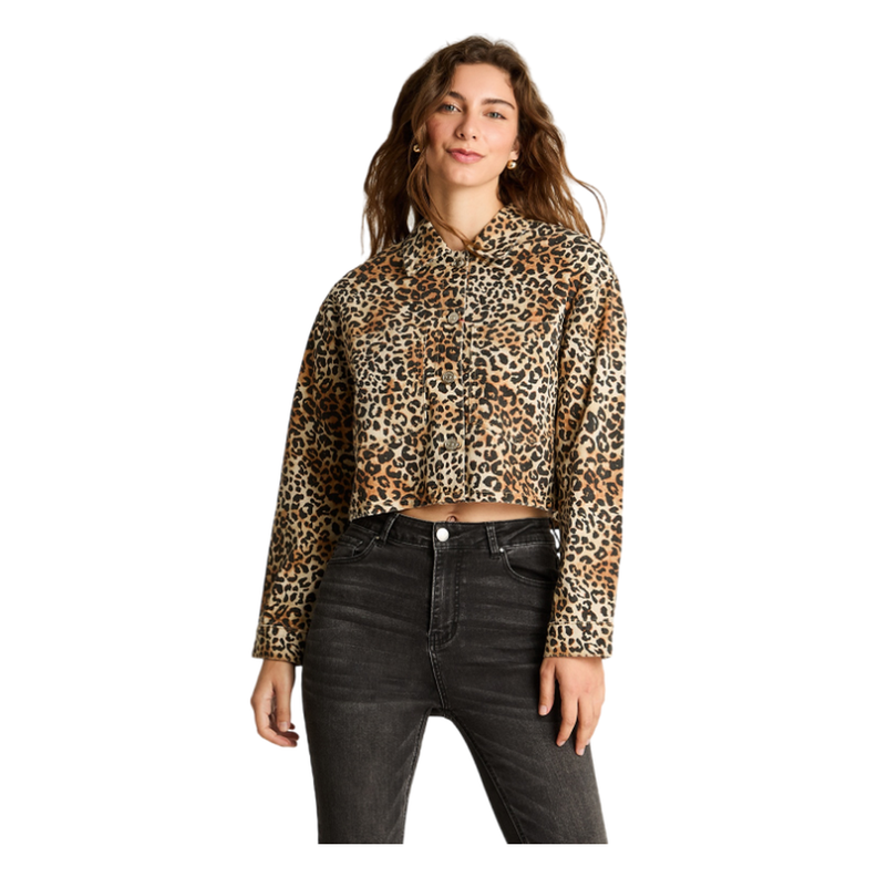 Chaqueta Denim Manga Larga Estampado Café-0