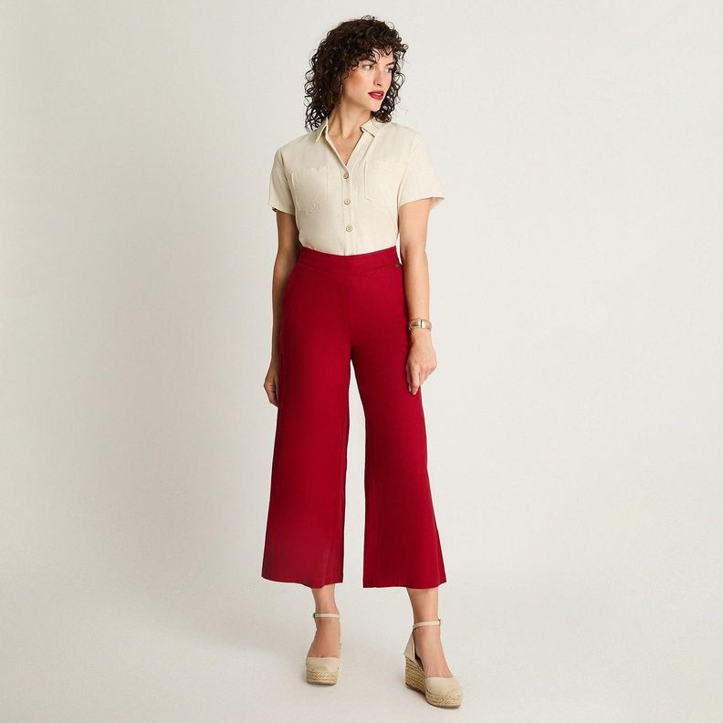 Pantalón Palazzo Medio Elástico Rojo-3