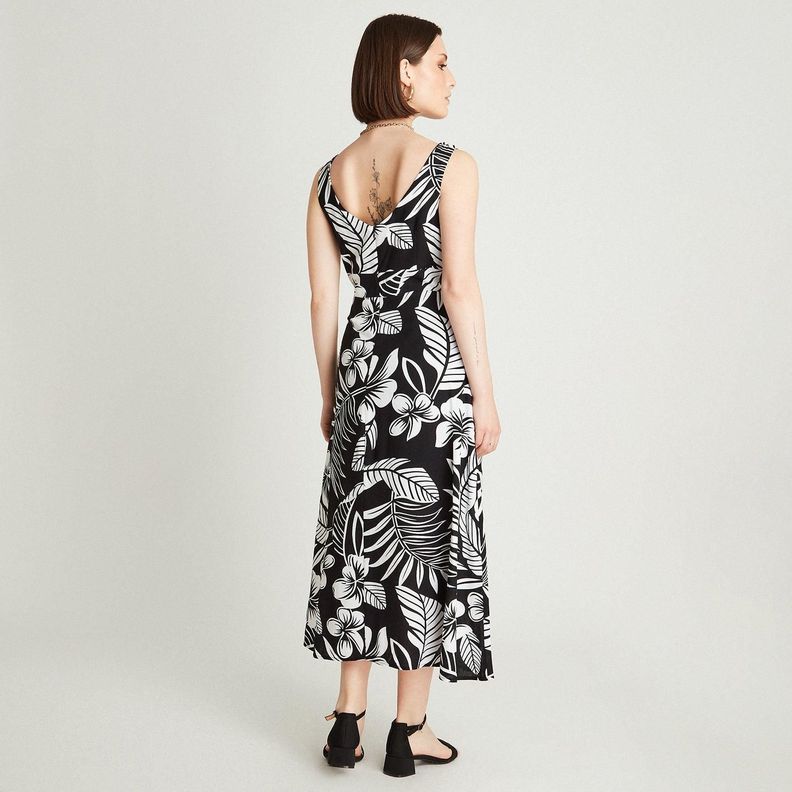 Vestido Maxi Negro De Lino Estampado Sin Mangas-1