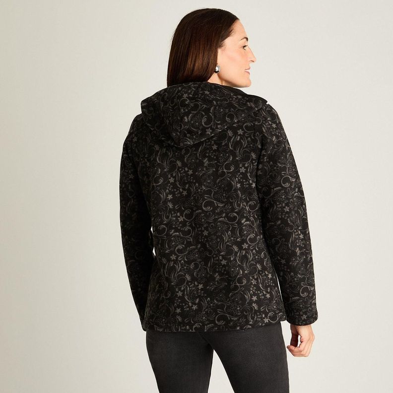 Polerón Polar Estampado Con Detalles En Suede Negro-0