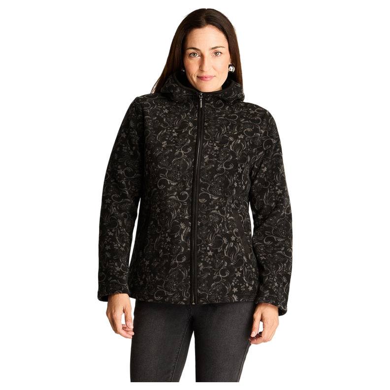 Polerón Polar Estampado Con Detalles En Suede Negro-4