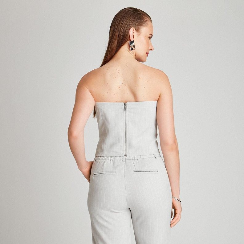 Corset Sin Mangas Diseño de Líneas Gris-1