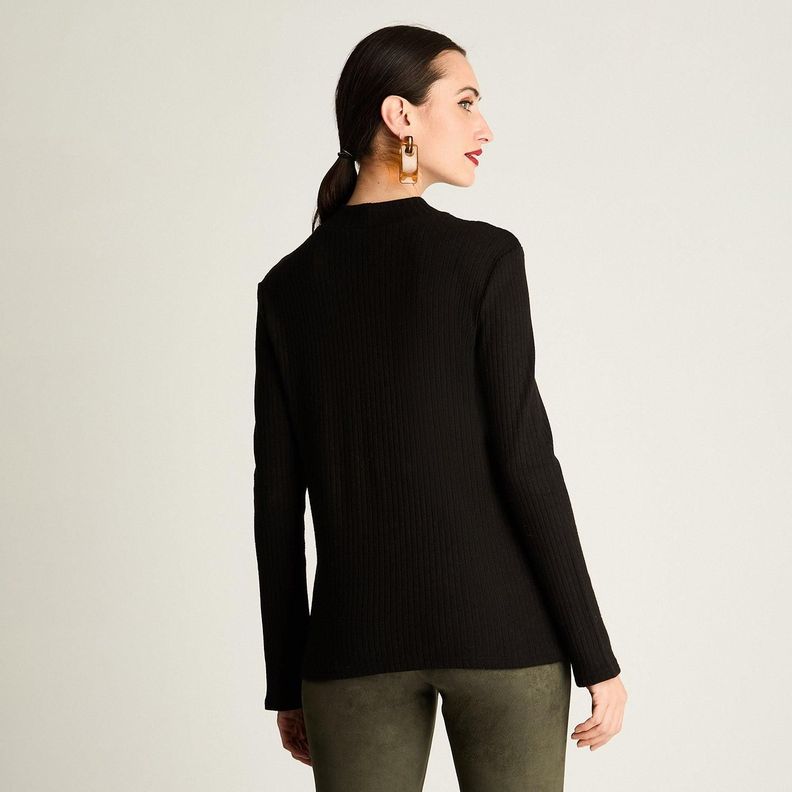 Polera Rib, Cuello Mock Negro