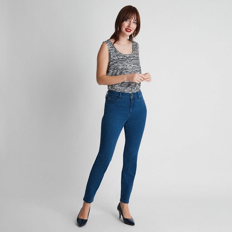 Skinny Jeans Push Up Control De Abdomen Azul-5