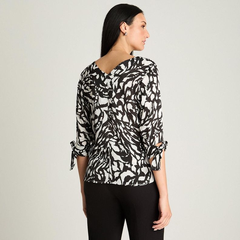 Blusa Escote V Manga 3/4 Con Amarra Crudo-1