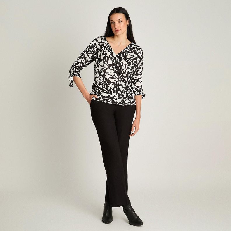 Blusa Escote V Manga 3/4 Con Amarra Crudo-2