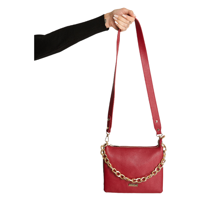 Cartera Triple Con Strap De Pu Y Cadena Rojo-0