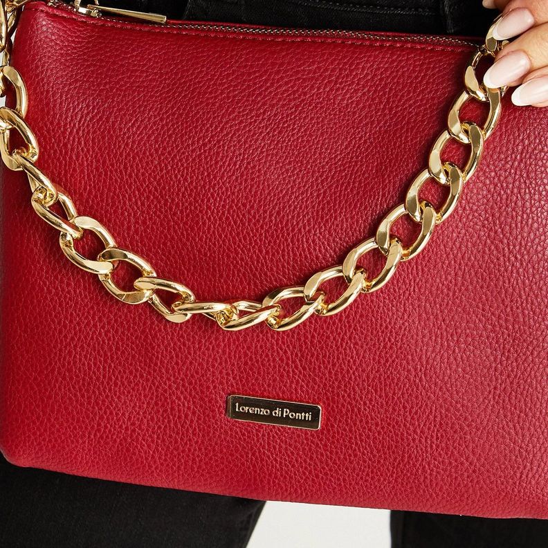 Cartera Triple Con Strap De Pu Y Cadena Rojo-2