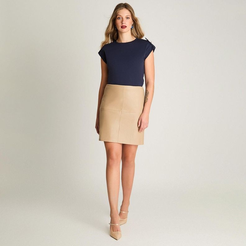 Falda Mini De Ecocuero Camel-3
