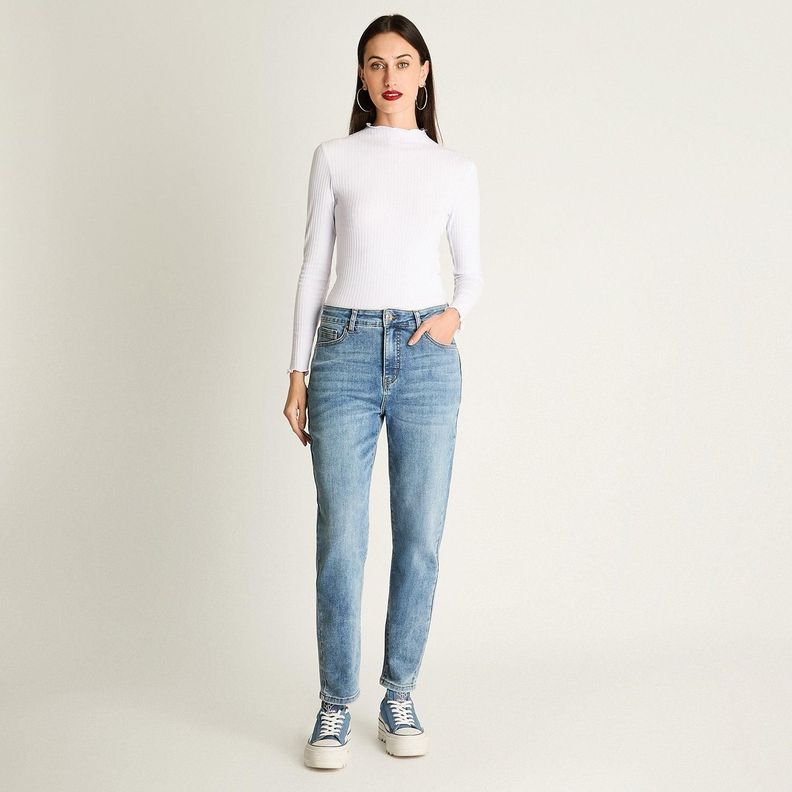 Jeans Mom Slim 5 Bolsillos Celeste-2
