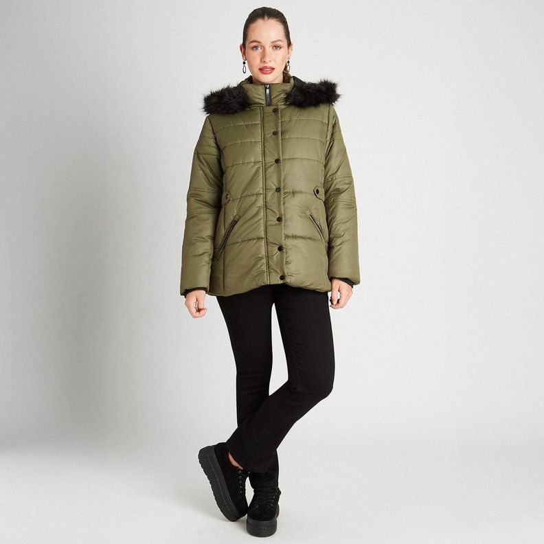 Parka Con Gorro Y Detalle En Cintura Verde-3