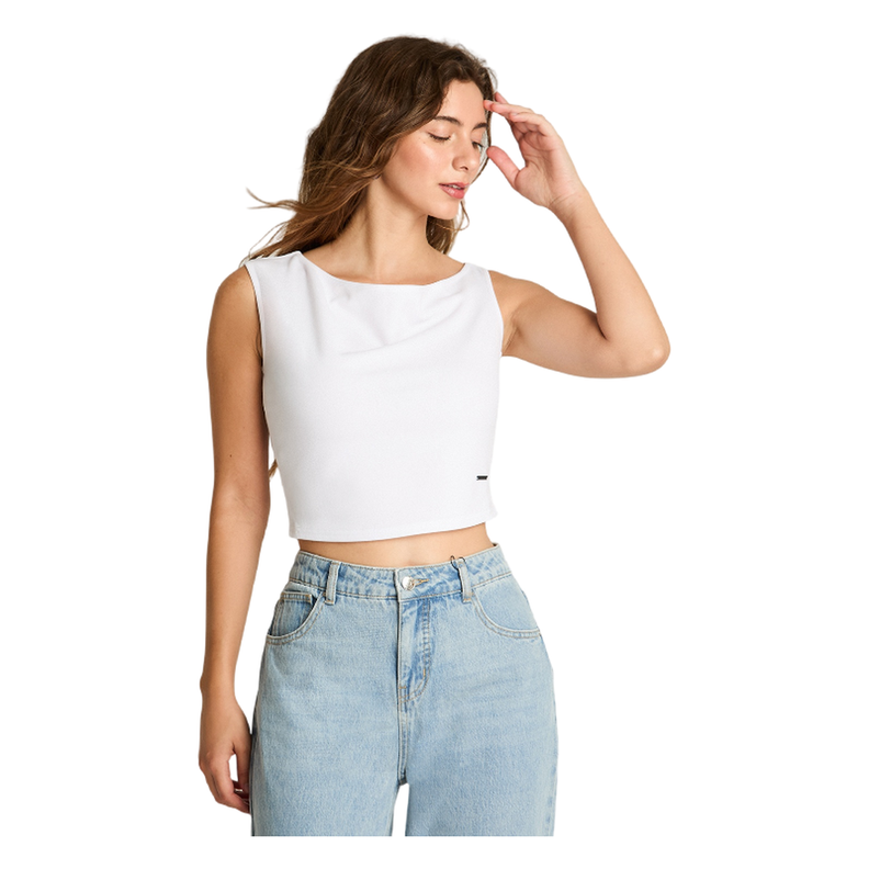 Polera Sin Mangas Escote asimétrico Blanco-0