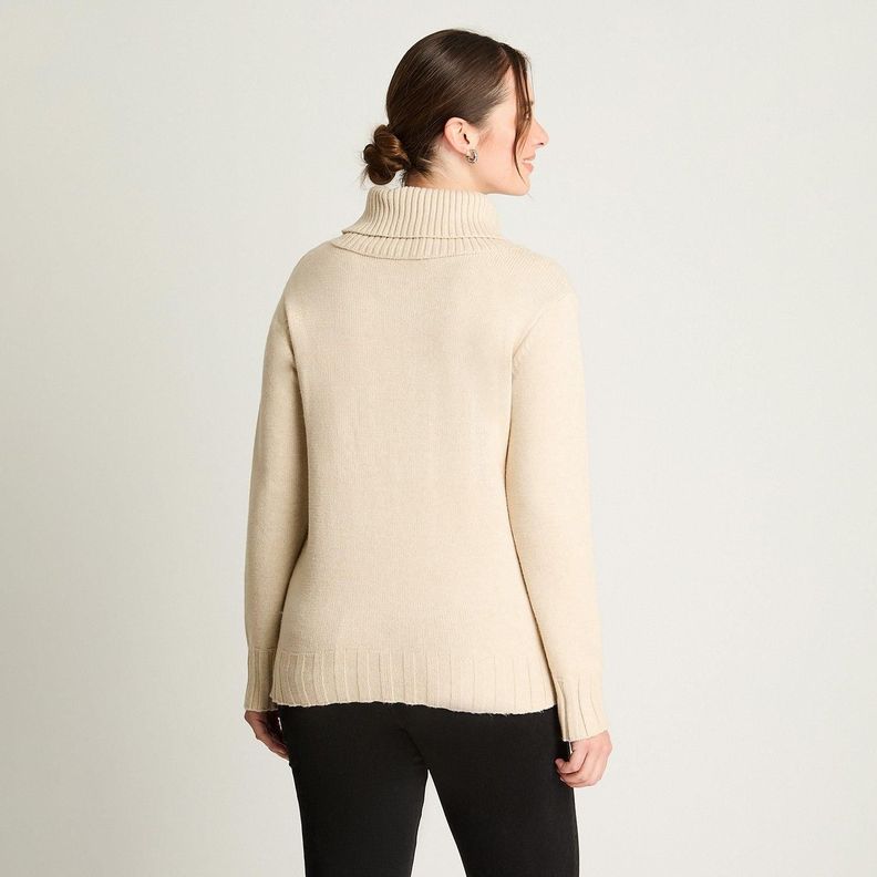 Tejido Manga Larga Cuello Bote Con Diseño Trenzado Beige-1