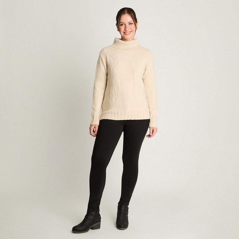Tejido Manga Larga Cuello Bote Con Diseño Trenzado Beige-3