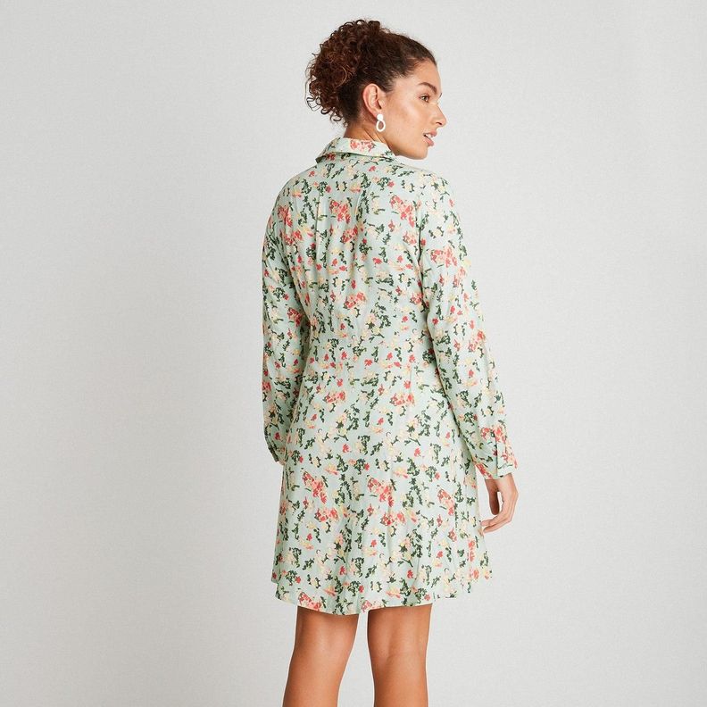 Vestido Tipo Bluson Manga Larga Con Bontones Menta-2