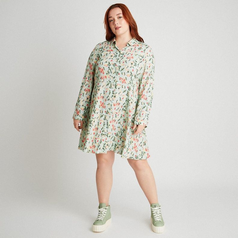 Vestido Tipo Bluson Manga Larga Con Bontones Menta-6