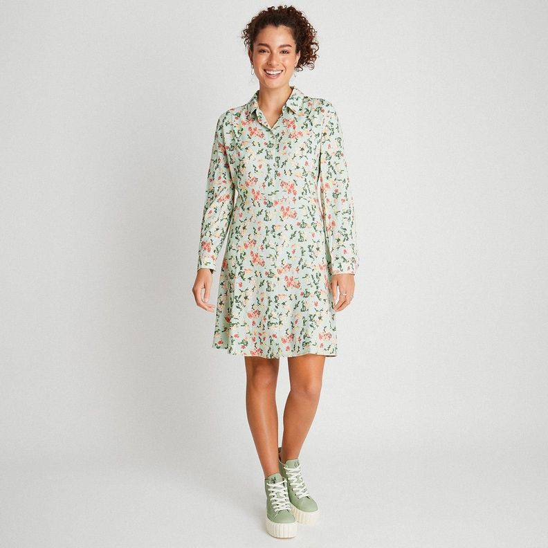 Vestido Tipo Bluson Manga Larga Con Bontones Menta-8