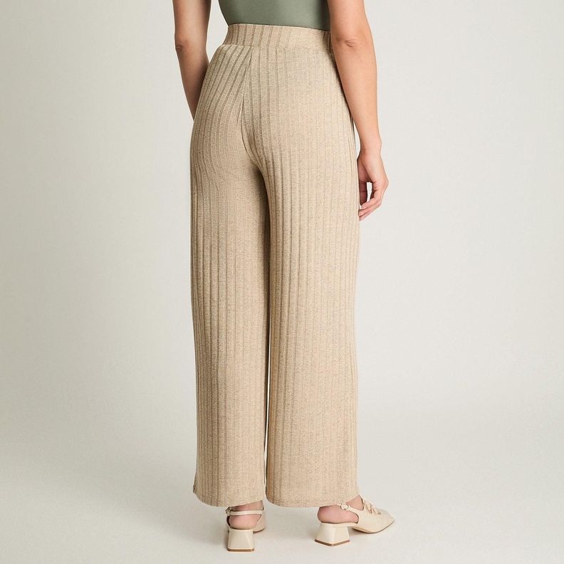 Pantalón De Lanilla Recto Pretina Elasticada Beige-1
