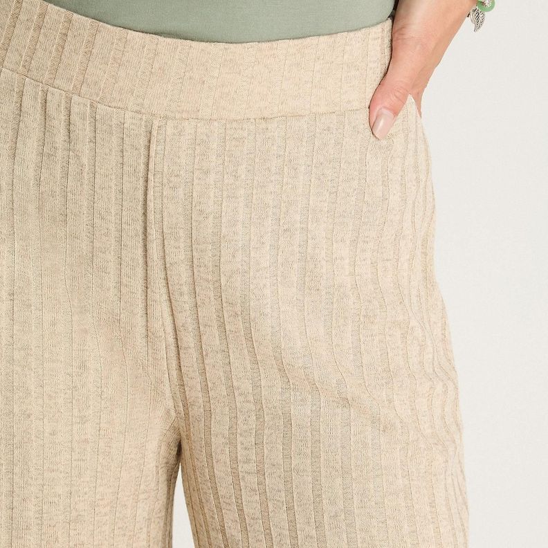Pantalón De Lanilla Recto Pretina Elasticada Beige-2