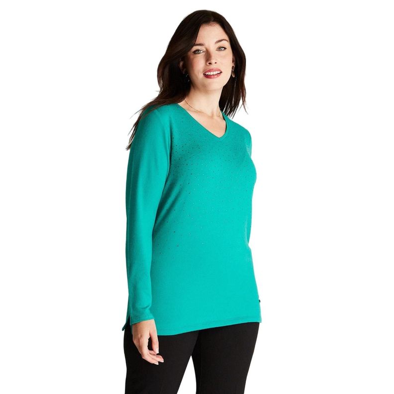 Polera Camant Verde Manga Larga Cuello V-0