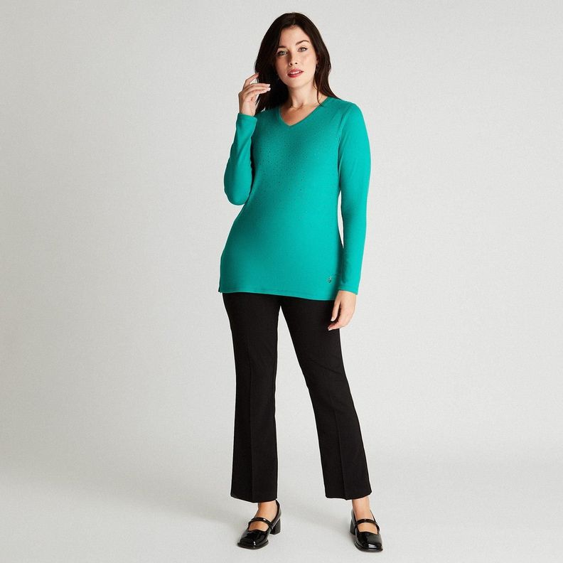 Polera Camant Verde Manga Larga Cuello V-3