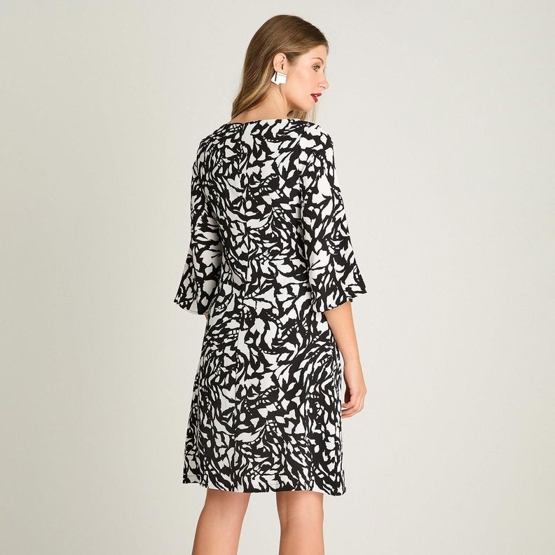 Vestido Manga 3/4 Escote V Crudo-1