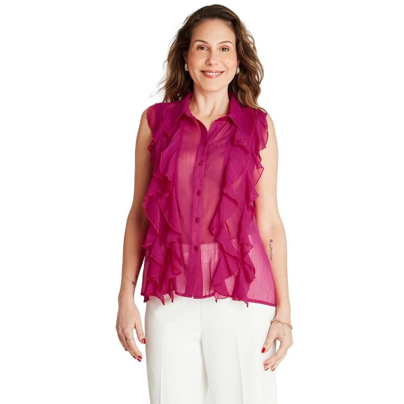 Blusa Fucsia Con Detalle De Volante-0