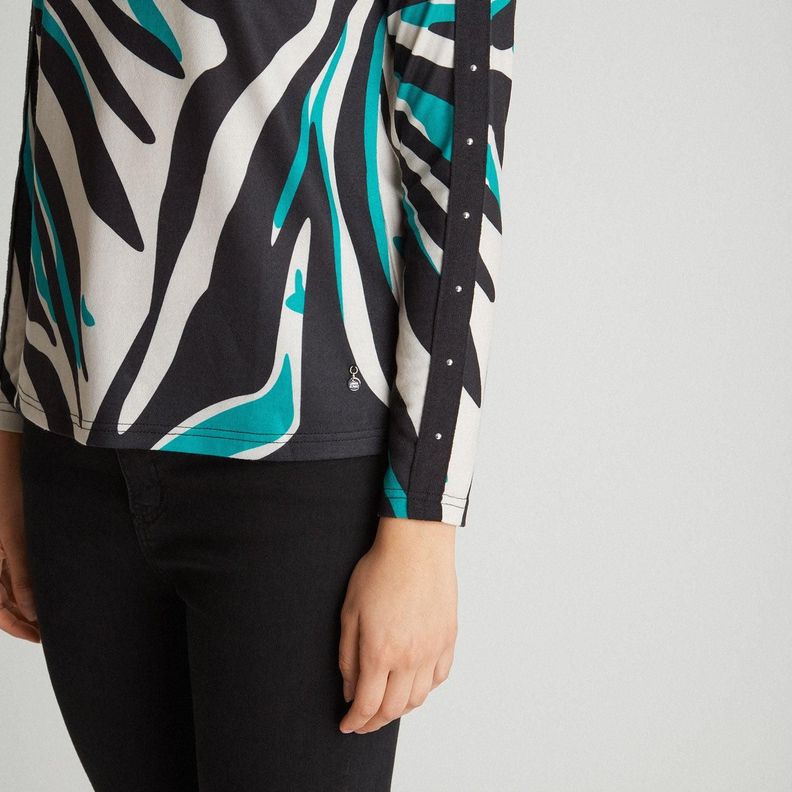 Polera Camant Manga Larga Con Diseño de Bloques y Brillo Esmeralda-4