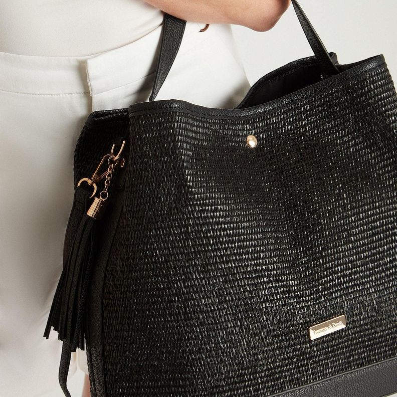 Cartera Raffia Doble Correa Negro-1